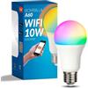 M Ledme - Lampadina LED Smart WiFi A60 10W (Eq. 90 W) presa E27, senza Hub, RGB+CCT, dimmerabile, luce bianca e colorata, compatibile con Alexa e Google Home, LM7141