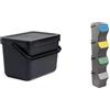 TATAY Pattumiere per la Cucina | 1 Compostiera Smart 6L Nero Senza Supporto + Set 4 Contenitori Differenziata Easy Waste 20L Grigio | Design Compatto e Modulabile | Materiale Riciclato
