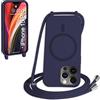 FMPCUON FNPCUON Cover Magnetica Silicone per iPhone 15 Pro con Cordino,Compatibile con MagSafe,Custodia con Laccio Collana Tracolla Collo Sottile TPU Antiurto Protettiva Case con Corda.Blu