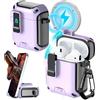 RFUNGUANGO Compatibile con Cover Custodia Airpods,Compatibile con ricarica MagSafe, pop-up automatico con clip di blocco di sicurezza,Custodia viola con interruttore nero