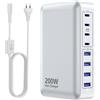 YACAISI USB C Charger 200W Charger Block, Stazione di ricarica rapida a 8 porte PD 65W ON/Off Switch Adattatore per laptop compatibile con MacBook Pro/Air, iPhone 17/16/15/14, Galaxy S24 (Bianco)