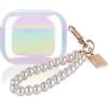 DiyGody Custodia per Airpods 3 con Portachiavi a Conchiglia, Colorato Scintillio Glitter Abbastanza per Airpods 3a Generazione Pelle Protettiva Copertura Morbido TPU Antiurto - Bianco Perlato