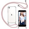 ISOI - Cover con Cordino compatibile con iPhone 7/8/iPhone SE 2020/2022, Regolabile Collana Tracolla Laccio Collo, Trasparente Custodia in Silicone TPU Morbido con Paraurti Airbag Antiurto - Rosa