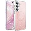 QIWEIQING Cover Magnetica per Samsung S24 Plus [Compatibile con MagSafe], Custodia Argento Glitter Brillantini Ultra-Sottile Antiurto per Donne e Ragazze Case per Galaxy S25 Plus. Argento JY