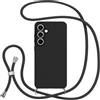 Jrkvniv Cover con Cordino per Samsung Galaxy A16 5G, Custodia con Laccio Collana Tracolla Collo Silicone Antiurto TPU Opaca Protettiva Case per Samsung A16 5G 6.7,Nero