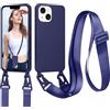 Jrkvniv Cordino Cover Compatible con iPhone 14 Plus Case, Necklace Cover Corda Custodia Collana Case Anti Graffio Antiurto Cellulare Bumper Silicone Liquido Shell iPhone 14 Plus Tracolla, Blu
