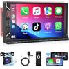 Podofo A-pple Carplay Autoradio 2 Din 7'' HD Touchscreen Android Auto Radio con Bluetooth 5.1/Retroilluminazione colorata/FM/EQ/AUX/USB + Telecamera posteriore AHD e microfono