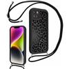Kueqeay Cover con Cordino per iPhone 14 6,1", Aesthetic Leopardata Motivo Nero Custodia con Laccio Tracolla Cordoncino Morbida TPU Silicone AntiGraffio Antiurto Bumper Protettiva Case, 01