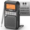 PRUNUS J-525 Radio Portatile AM/FM con Connessione per Auricolari Bluetooth, Mini Radiolina Ricaricabile da 2500 mAh, Radio Digitale con Jack per Cuffie, Slot per Scheda TF, Timer di Sonno.