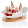 Antipastiera Nuvola Brandani in Porcellana Bianca con Supporto e 4 Forchettine in Bamboo