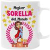bubbleshirt Tazza Sorella La Miglior Sorella del Mondo - Idea Regalo Originale e Divertente per Compleanno e Feste, Mug Ceramica, capacità 11 oz (circa 325 ml)