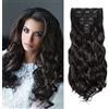 Cybelleza Extension Clip Capelli Mossi 8 Fasce Estensioni per Capelli Sintetici Lunghi Allugamento Effetto Naturale Ricci Full Head Set (Marrone scuro)