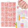 MrCuvaryas Lot di 360 unghie finte - French Press on Nails - A mandorla - Corte - Da incollare - Con 16 kit per manicure - Bianco - Alomnd - Per donna - Manicure Nail Art (bianco francese)