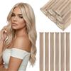 SEGOHAIR - Extension con clip in capelli veri, 6 pezzi, Single Clip, Extension per capelli con Highlights, capelli lisci, estensione naturale per donne, biondo champagne mix biondo cenere#22BP613, 35