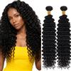 Lakaisa Deep Wave Human Hair Bundles Capelli Naturali Umani Donna Extensions Sew in Hair Natural Black Real Hair Extensions 2 Bundles Unprocessed Minimal Smell for Woman 30 30 Pollici