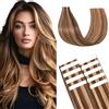 Benehair Extension Capelli Veri Biadesivo 10pz Capelli Naturali Lisci Extension Biadesive Capelli Veri Umani Extension Adesive 30cm, Marrone e Biondo Scuro