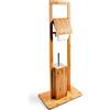 Relaxdays Set da Bagno, per WC, bambù e Acciaio, Portacarta Igienica, Porta Scopino, Autoportante, 82x32x21 cm, Naturale