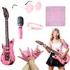 TUONYIS Set di 6 costumi da rockstar per bambini, stile punk, rockstar, gotico, rockstar, set con guanti, occhiali da sole, bandana, chitarra gonfiabile, microfono, collane (rosa)