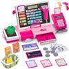 Teoryieer Registratore di cassa per bambini elettronica, cassa del supermercato con scanner e suono, giocattolo moneta per bambini con accessori, gioco educativo per bambini dai 3 anni (Rosso)