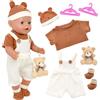 Carreuty 7 vestiti per bambole da 36-43 cm, colore marrone, con top, salopette, cappello, calzini, 1 orso, 2 grucce, accessori per bambole da 35,5-43,2 cm, regalo per bambini