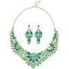 KONFEN Parure Gioielli Donna Matrimonio, Collana Girocollo Orecchini con Strass Cristallo per Donne Ragazze Sposa Matrimoni (Verde)