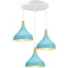 iDEGU 3 Luci Lampadario a Sospensione Retrò LED Lampada a Soffitto in Legna Metallo Moderna Lampada a Sospensione Stile Scandinavo Plafoniera per Soggiorno Camera Sala da Pranzo (Blu, Rotondo)