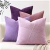 Sungeek Set di 4 Federe Cuscini 60x60 in Morbido Velluto a Coste, Fodere per Cuscini Decorativi con Motivo a Strisce e Patchwork Pinwheel Copricuscini Cuscino per Divano Letto Soggiorno, Viola