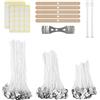 QinOustore 300 Pezzi Stoppini per Candeles,10/15/20cm Stoppini di Naturali Candela con 100 Pezzi Adesivi Stoppino,Stoppini in Cotone per Candele,per Candele fai da te,Creare Candele Profumate