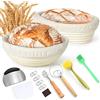 Votoko Cestino da Lievitazione per Pane, Cesto Lievitazione Pane in Rattan Naturale, Cestini Pane Rotondo da 23 cm e Ovale da 25 cm, Banneton per Kit Pane con panno lievitazione e Taglierino Pane