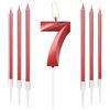 mciskin Candele Rosse per il 7° Compleanno - Design 3D Numero 7 per Torta con Set di 6 Candele Lunghe/Sottili, Topper per Torta Rosso per Decorazioni di Compleanno per Ragazza, Decorazioni per il 7°