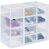 Relaxdays Set 12 Scatole di Plastica per Scarpe Fino al N. 45, Scarpiera con Box Impilabili, Shoe Organizer, Trasparenti