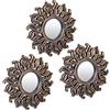 Relaxdays Set da 3 Specchi Decorativi a Forma di Sole, Rotondi, da Parete, Cornice in Plastica, Diametro 24 cm, Bronzo