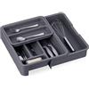 Relaxdays Portaposate da Cassetto Allungabile, HLP 6,5 x 23,5-40 x 31,5 cm 7 Scomparti Divisore per Posate, Grigio Scuro