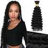 Elailite Extension Capelli Veri Tessitura Matassa Bulk Human Hair Ricci per Boho Braids Trecce/Crochet/Colla Deep Wave 35cm (2Packs=100g) #1B Nero Naturale