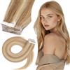 Elailite Extension Adesive Capelli Veri Biadesivo (10 Ciocche 15g + 10 Biadesivi) Tape ins Naturali Remy Umani 25cm #12/613 Marrone Chiaro mix Biondo