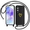 Jrkvniv Cover per Samsung Galaxy A55 5G con Collana, Morbida Silicone Cuore amore Custodia con Cordino, con Regolabile Staccabile Laccio Case Antiurto per Samsung A55, Nero