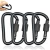 REBECASKYENS 4 Pezzi Piccolo Moschettone Nero con Bloccaggio,Aluminum Alloy Carabiner Heavy Duty D Ring Clip Hook Locking,Moschettone portachiavi,Moschettoni Piccolo,per viaggi, campeggio
