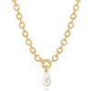 KOOUNUATA Collana con Perla Barocca Catena Ovale Chunky in Oro 18K Chiusura a Vela per Donne Gioiello da Layering