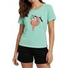 In One Clothing Pigiama corto da donna, morbido, 100% cotone, con motivo bradipo, turchese, L