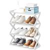 Pssopp Scarpiera Pieghevole 4 Ripiani, Organizzatore Scarpe in Plastica Resistente, Salvaspazio Regolabile per Ingresso e Corridoio, Bianco e Nero