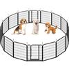 Yaheetech Recinto per Cani da Interno e Esterno 16 pz 65 x 80 cm Nero | Recinzione in Ferro con Rete, Cuccioli Gatti Conigli Animali Domestici, Giardino Casa, Salvaspazio