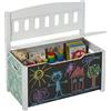 Relaxdays Panca per Bambini con Contenitore, Lavagna, Schienale, Leone, Multicolore, 55,5×57×30 cm