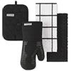 KitchenAid Quilted Cotton Terry Cloth Oven Mitt, Pot Holder, Kitchen Towel 4-Pack Set, Heat Resistant, Silicone Grip, Gift Set, Matte Black, 16x26, 7x13 & 7x10