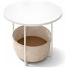 Relaxdays Tavolino Rotondo in MDF e Metallo con Cestino in Tessuto, 50x45x45 cm, Bianco-Beige