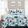 Lush Decor Blue Leah trapunta floreale 3 pezzi reversibile, king size