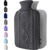 Qomfor Borsa Acqua Calda - Copertura Morbida a Maglia Premium - 1,8L Grande Capienza - Boule Acqua Calda per Alleviare il Dolore, Schiena, Collo e Spalle per Calde Notti - Grigio Scuro