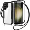 FERLAN Cover per Samsung Galaxy S25 Ultra con Cordino, 360 Gradi Antiurto Custodia con Protezione Schermo Integrata Trasparente Rugged TPU Bumper Doppia Protettiva Cover per Samsung Galaxy S25 Ultra -Nero