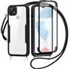 FERLAN Cover per Realme C21Y/Realme C25Y con Cordino, 360 Gradi Antiurto Custodia con Protezione Schermo Integrata Trasparente Rugged TPU Bumper Doppia Protettiva Cover per Realme C21Y/Realme C25Y -Nero