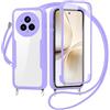 FERLAN Cover per Realme 14 Pro 5G con Cordino, 360 Gradi Antiurto Custodia con Protezione Schermo Integrata Trasparente Rugged TPU Bumper Doppia Protettiva Cover per Realme 14 Pro 5G -Viola