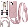 FERLAN Cover con Cordino per iPhone 15 Cover Magnetica, Cover in Silicone TPU Morbido Corda Collana Necklace Regolabile Stylish con Catena Ultra Sottile Case, Rosa sabbia